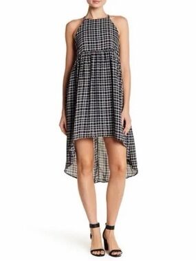 painted threads Black and White Check Halter High-Low Dress